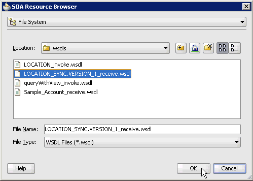 SOA Resource Browser dialog box SOA Resource Browser dialog box
