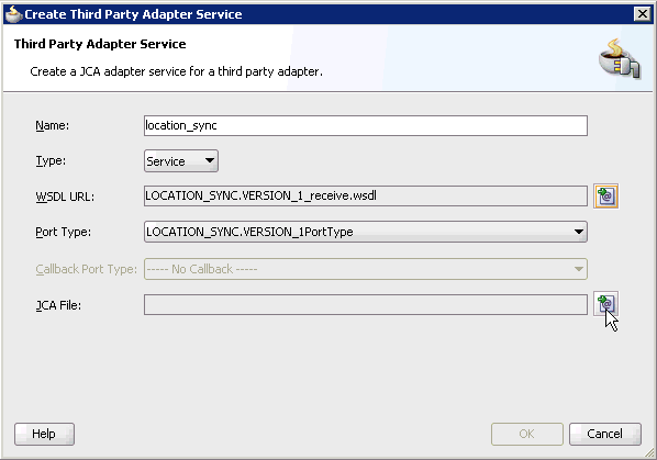 Create Third Party Adapter Service dialog box Create Third Party Adapter Service dialog box