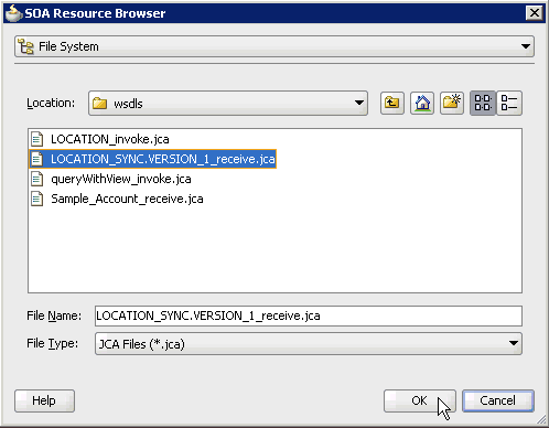 SOA Resource Browser dialog box SOA Resource Browser dialog box
