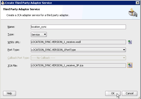 Create Third Party Adapter Service dialog box Create Third Party Adapter Service dialog box
