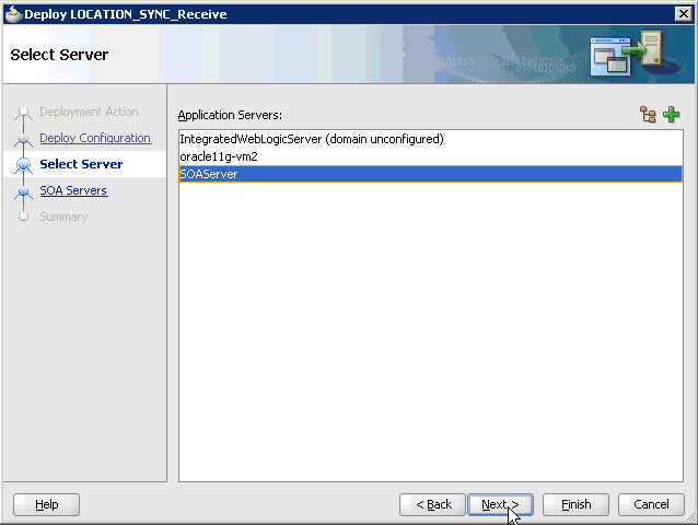 Select Server pane Select Server pane
