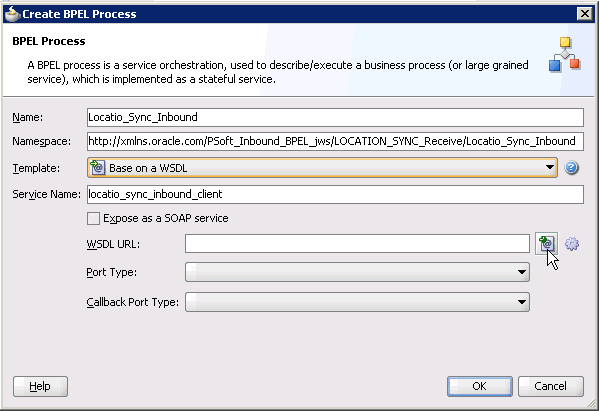 Create BPEL Process dialog box Create BPEL Process dialog box
