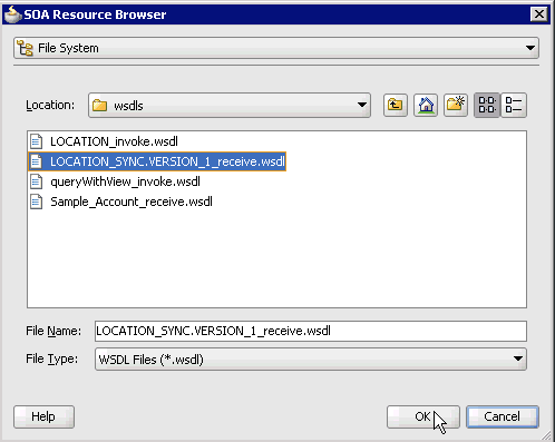 SOA Resource Browser dialog box SOA Resource Browser dialog box