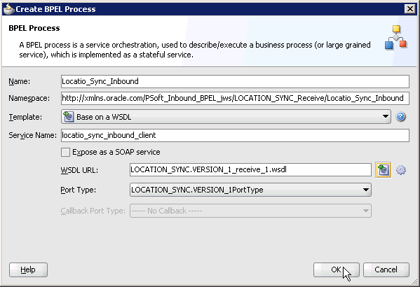 Create BPEL Process dialog box Create BPEL Process dialog box