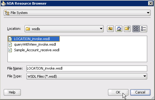 SOA Resource Browser dialog box SOA Resource Browser dialog box