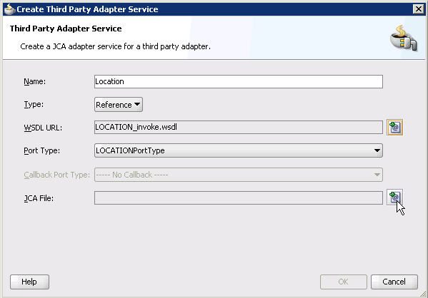 Create Third Party Adapter Service dialog box Create Third Party Adapter Service dialog box