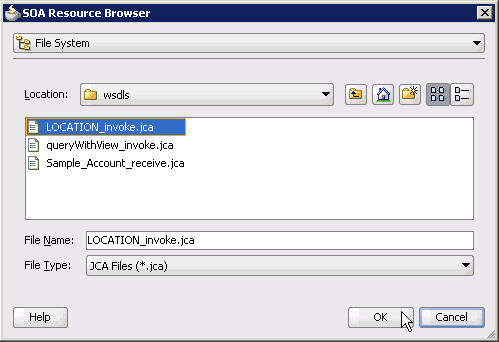 SOA Resource Browser dialog box SOA Resource Browser dialog box