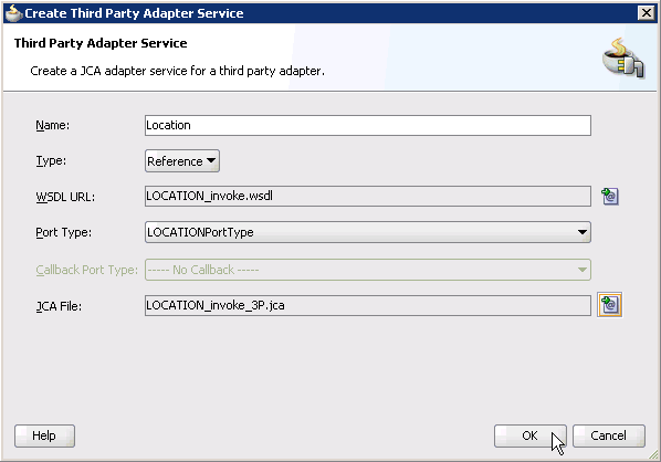 Create Third Party Adapter Service dialog box Create Third Party Adapter Service dialog box