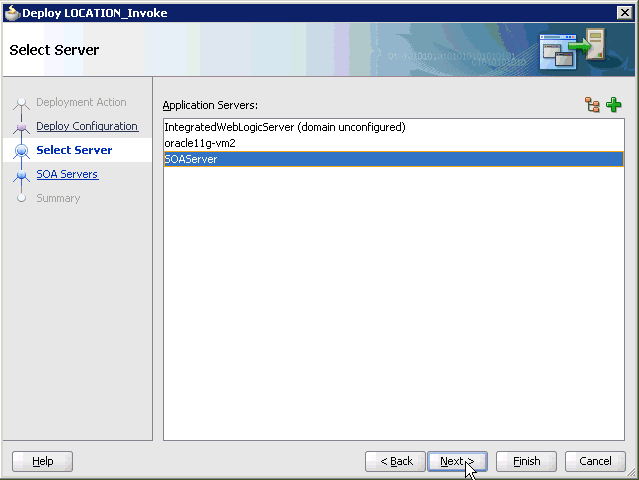 Select Server pane Select Server pane