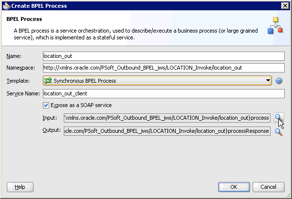 Create BPEL Process dialog box Create BPEL Process dialog box