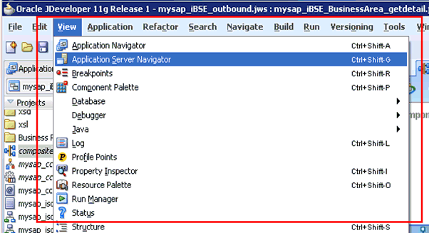 Oracle JDeveloper View menu Oracle JDeveloper View menu