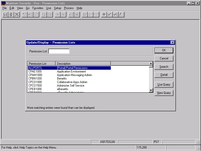 Permission Lists dialog box Permission Lists dialog box