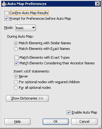 Auto Map Preferences dialog box Auto Map Preferences dialog box
