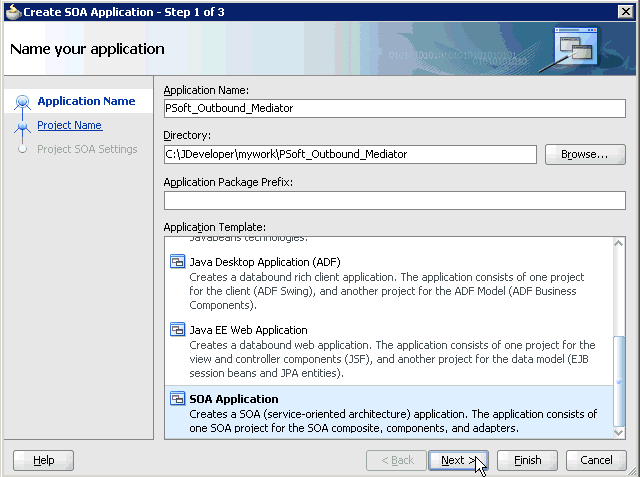 Create SOA Application wizard Create SOA Application wizard