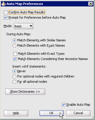 Auto Map Preferences dialog box Auto Map Preferences dialog box