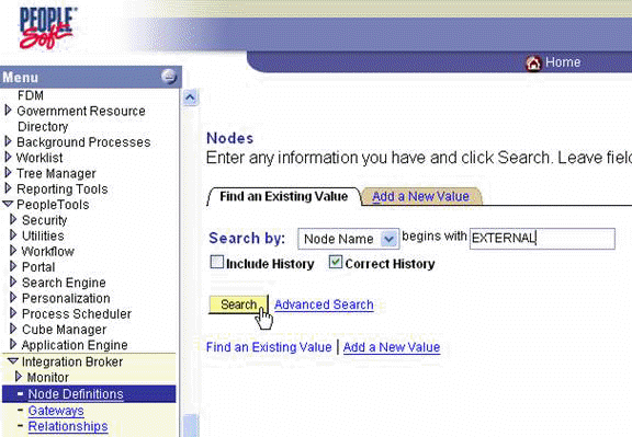 PeopleTools Nodes Definitions window PeopleTools Nodes Definitions window