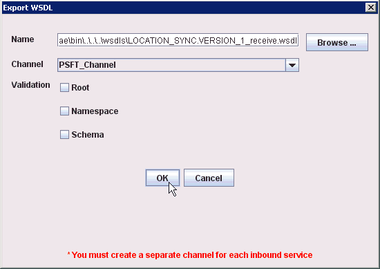 Export WSDL dialog box Export WSDL dialog box