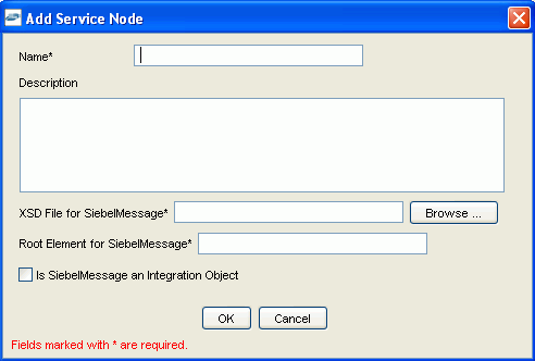 Add Service Node dialog box Add Service Node dialog box