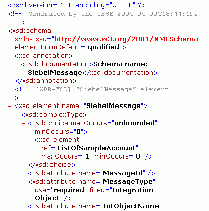 A schema generated for a Siebel Integration Object. A schema generated for a Siebel Integration Object.