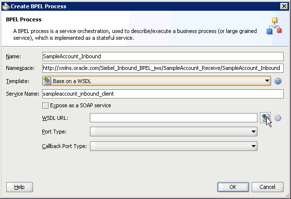 Create BPEL Process dialog box Create BPEL Process dialog box
