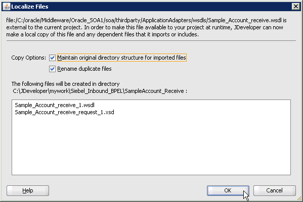 Localize Files dialog box Localize Files dialog box