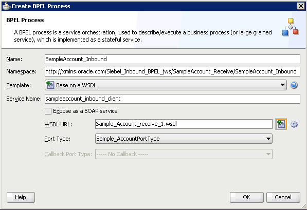 Create BPEL Process dialog box Create BPEL Process dialog box