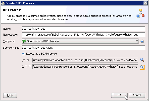 Create BPEL Process dialog box Create BPEL Process dialog box