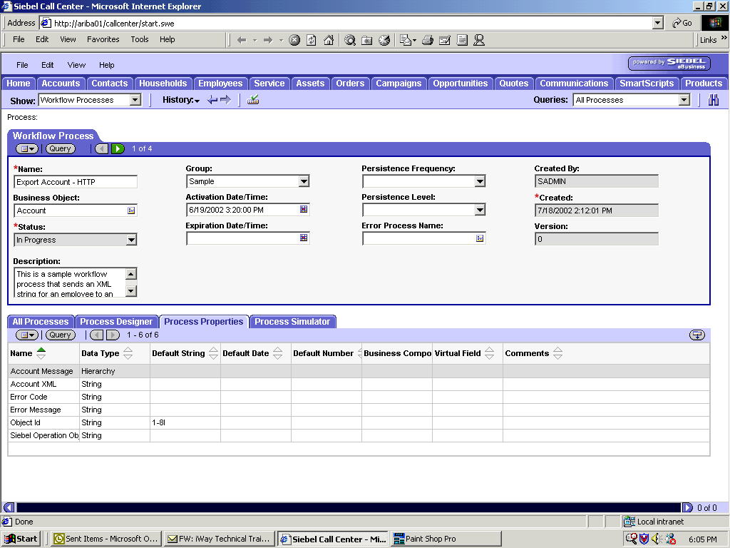 The Process properties tab. The Process properties tab.