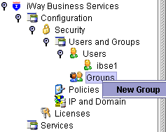 Groups node with the add new group option selected. Groups node with the add new group option selected.