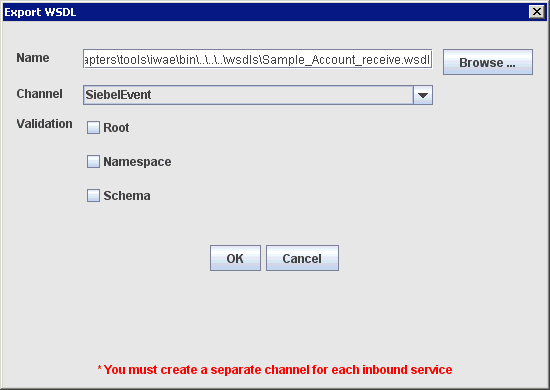Export WSDL dialog box Export WSDL dialog box