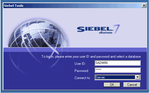 Siebel log on window. Siebel log on window.