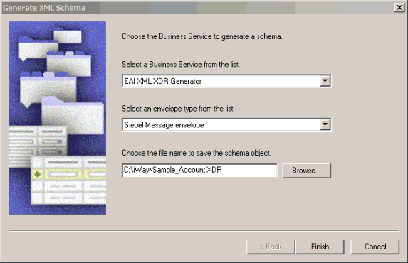 Opening window of Siebel Generate XML Schema. Opening window of Siebel Generate XML Schema.
