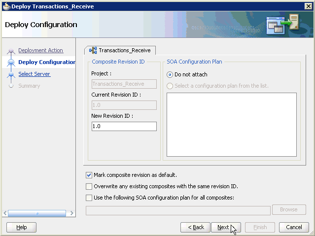 Deploy Configuration pane Deploy Configuration pane