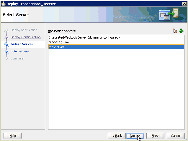 Select Server pane Select Server pane