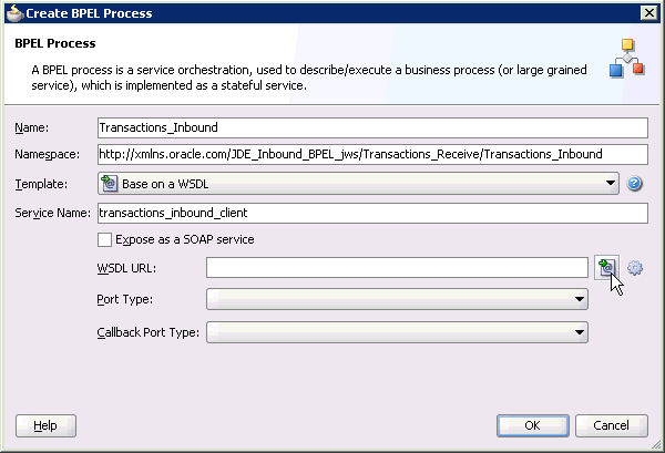 Create BPEL Process dialog box Create BPEL Process dialog box