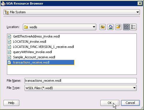SOA Resource Browser dialog box SOA Resource Browser dialog box