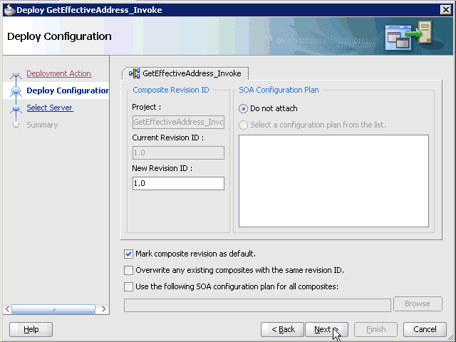 Deploy Configuration pane Deploy Configuration pane