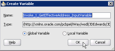 Create Variable dialog box Create Variable dialog box
