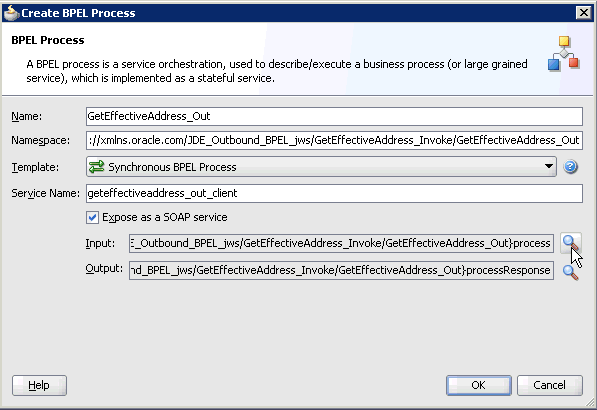 Create BPEL Process dialog box Create BPEL Process dialog box