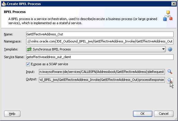 Create BPEL Process dialog box Create BPEL Process dialog box