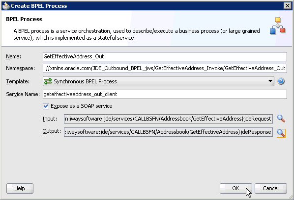 Create BPEL Process dialog box Create BPEL Process dialog box