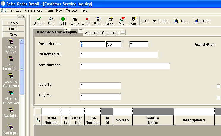 Sales Order Detail window Sales Order Detail window