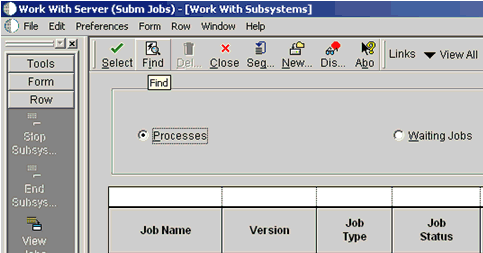 Work With Server (Subm Jobs) window Work With Server (Subm Jobs) window