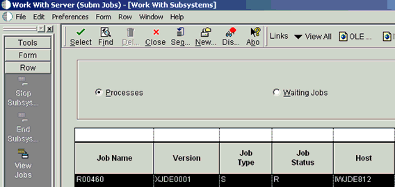 Work With Server (Subm Jobs) window Work With Server (Subm Jobs) window