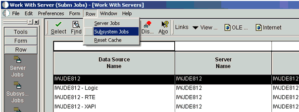 Work With Server (Subm Jobs) window Work With Server (Subm Jobs) window
