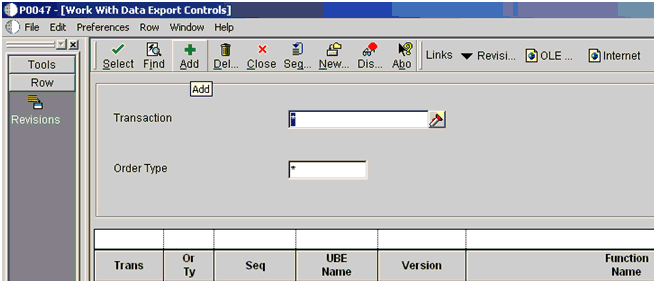 Work With Data Export Controls window Work With Data Export Controls window