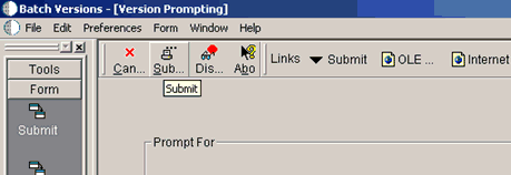 Batch Versions - Version Prompting window Batch Versions - Version Prompting window