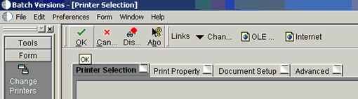 Batch Versions - Printer Selection window Batch Versions - Printer Selection window