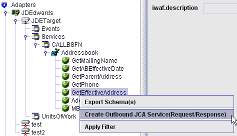 Application Explorer context menu Application Explorer context menu
