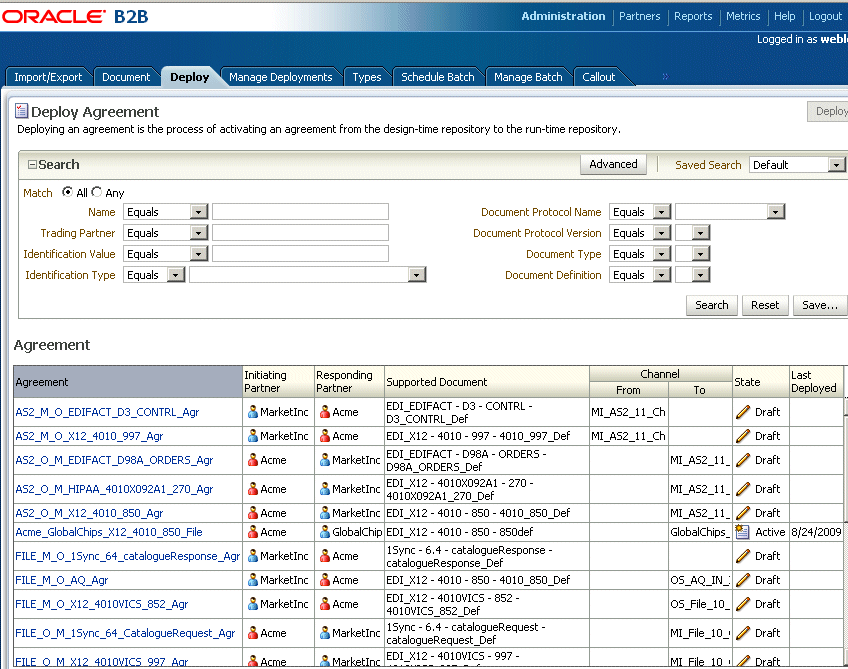 The Deploy tab-lists valid agreements The Deploy tab-lists valid agreements